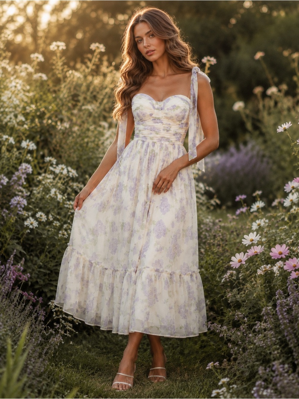 NWT Petal & Pup Floret Lavender Floral Corset Tulle Midi Dress - Picture 4 of 13